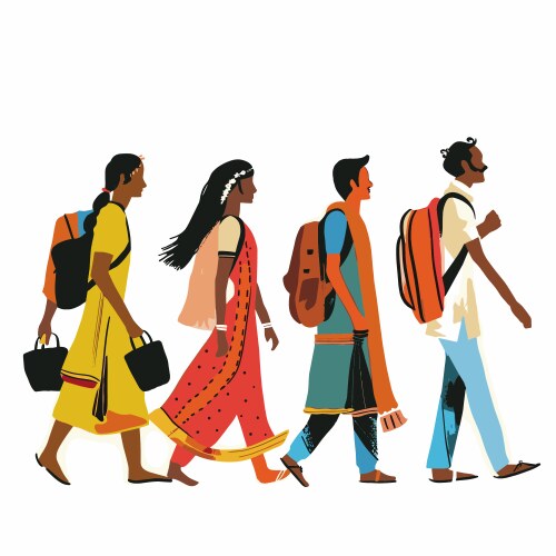 Young indian adults walking university students vector image