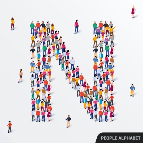 Large group people in letter n form human vector image