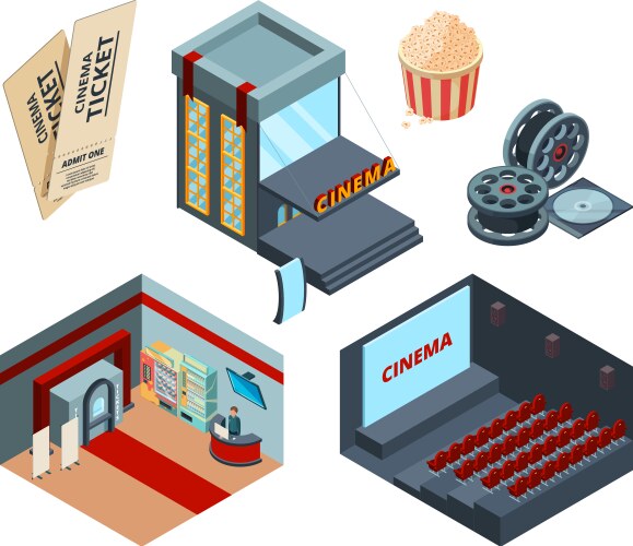 cinema stage isometric inside interior movie vector image