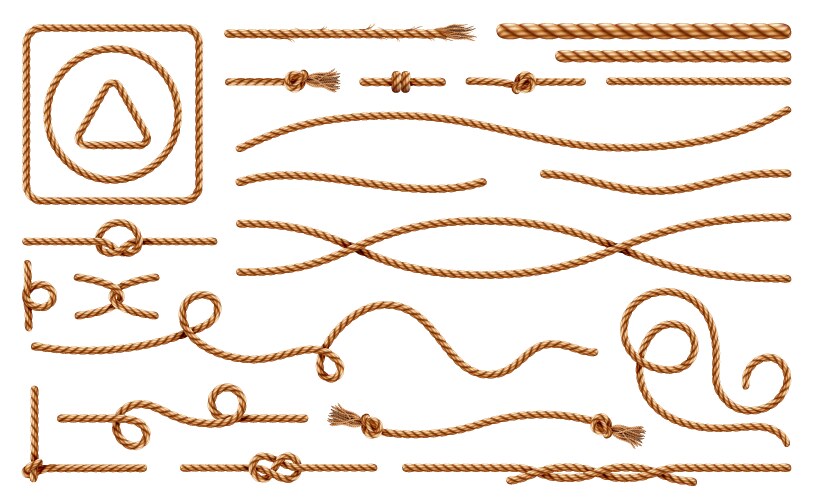 Realistic ropes set threads and knots wavy line vector image