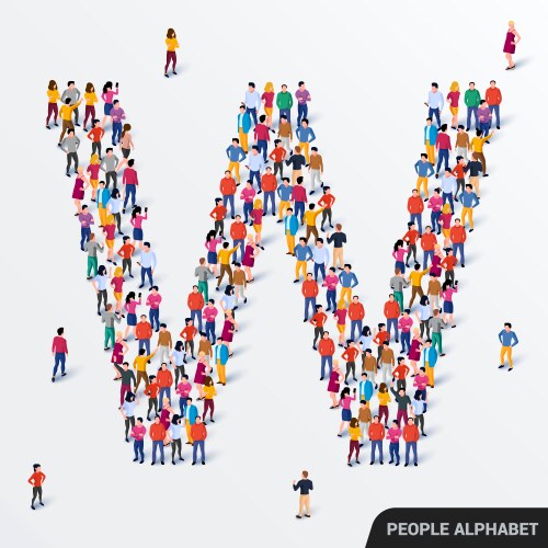 Large group people in letter w form human vector image