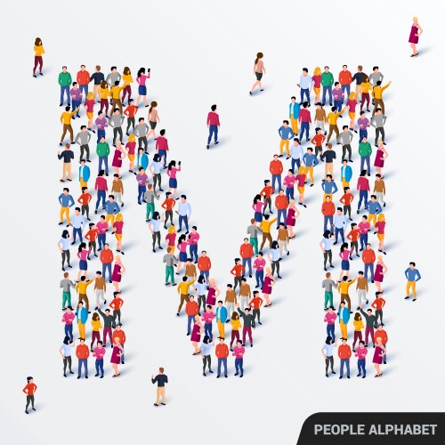 Large group people in letter m form human vector image