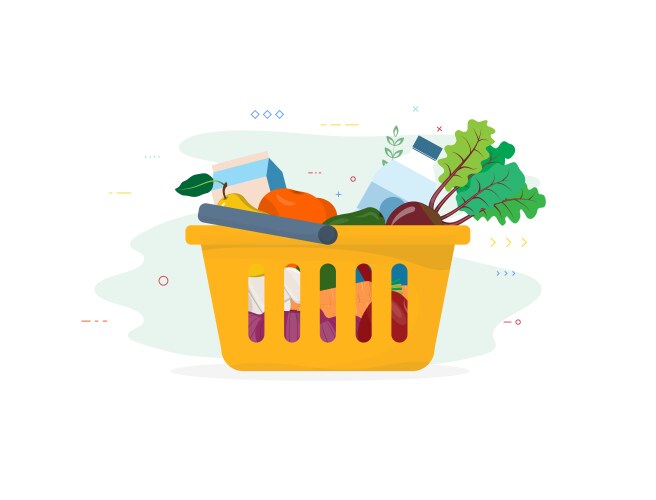 Fresh food in shopping cart vector image