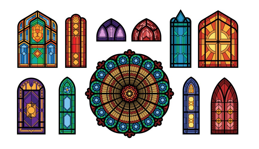 Church windows mosaic set vector image