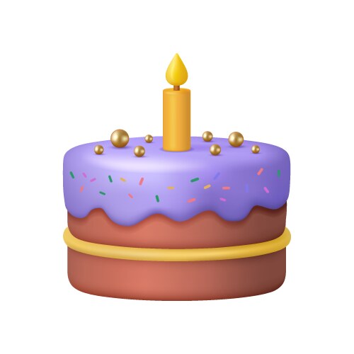 Sweet realistic chocolate cake with burning candle vector image