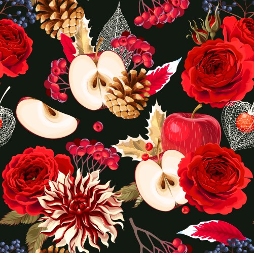 Seamless pattern with roses and berries vector image