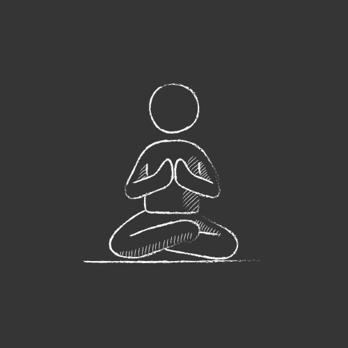 Man meditating in lotus pose drawn chalk icon vector image