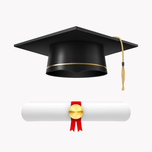 Graduate cap with diploma college ceremony vector image