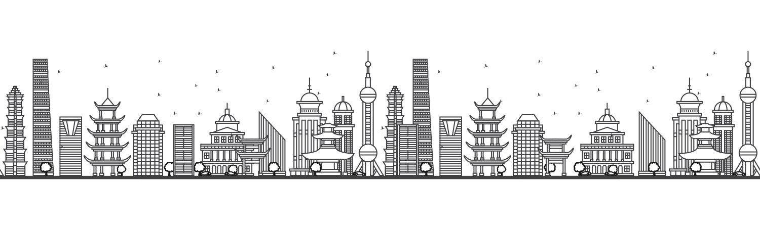 Seamless pattern with outline shanghai china city vector image