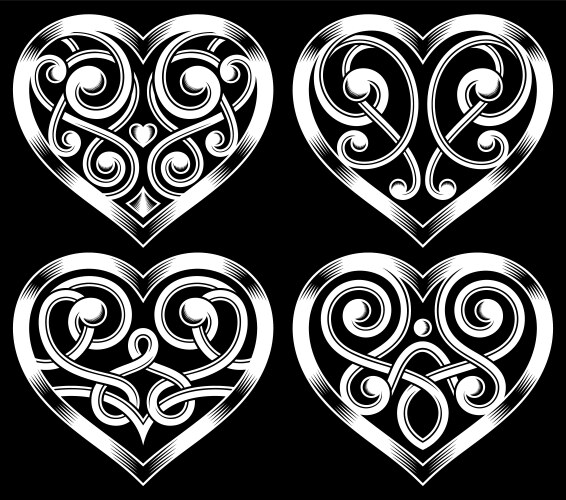 Set of ornate heart shape vector image