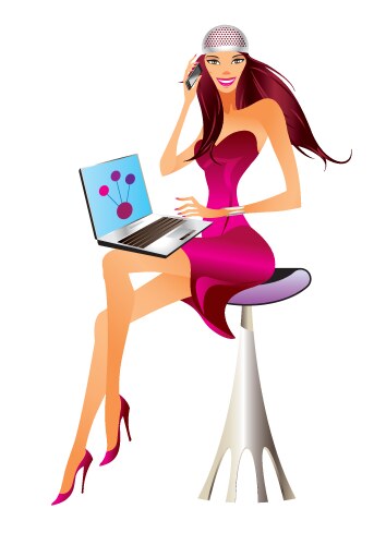 Fashion model with laptop and smartphone vector image