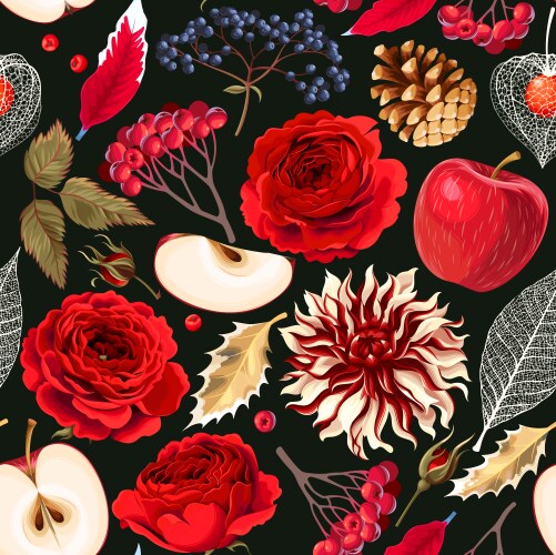 Seamless pattern with roses and berries vector image