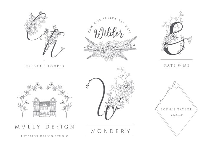 Floral elements for logos frames borders vector image