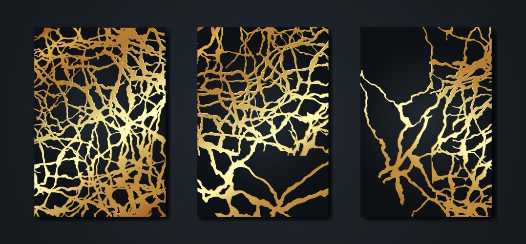 set black card of marble gold veins luxury texture vector image