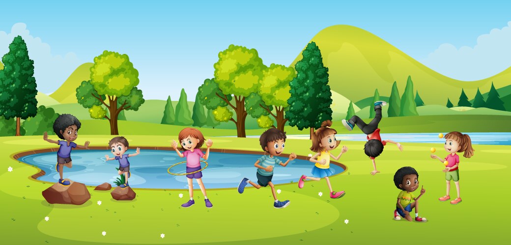 Happy children playing in park vector image