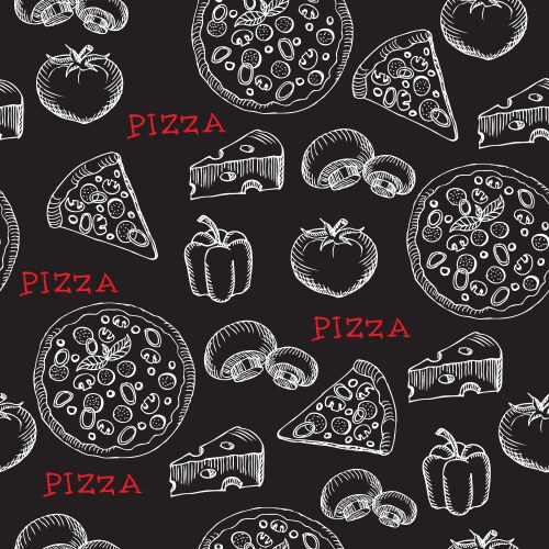 Seamless pizza pattern retro design vector image