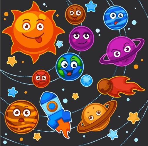 Cartoon planets solar system space universe vector image