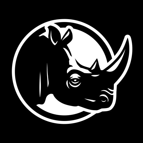 rhino silhouette round shape logo on a dark vector image