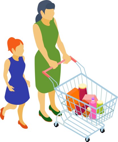 Isometric family in supermarket vector image