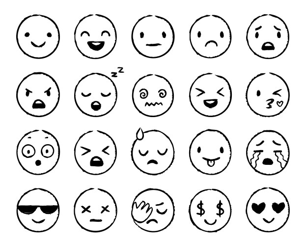 Hand drawn emoji doodle emoticons smile face vector image