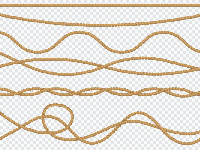 Realistic fiber ropes curve rope nautical cord vector image