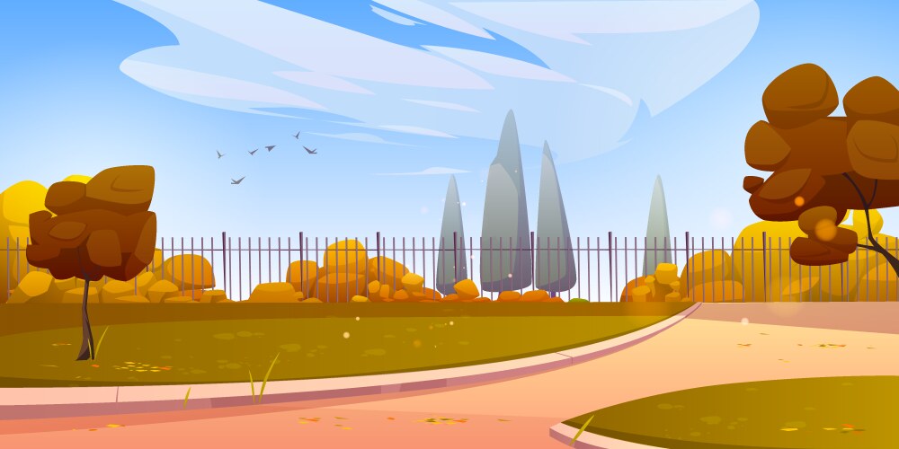 Autumn park city area background with pathway vector image