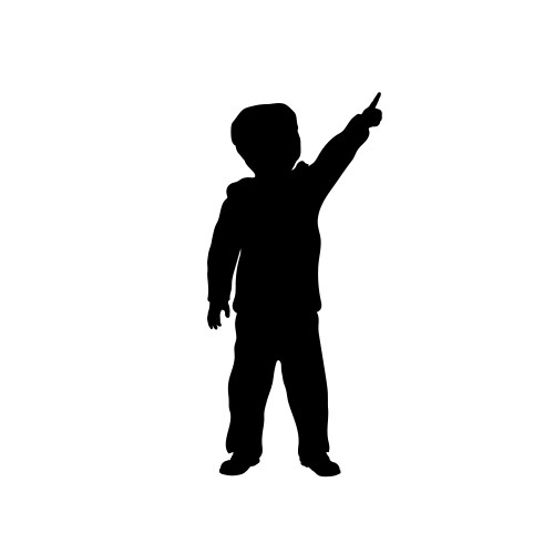 Black silhouette of little boy pointing to sky vector image