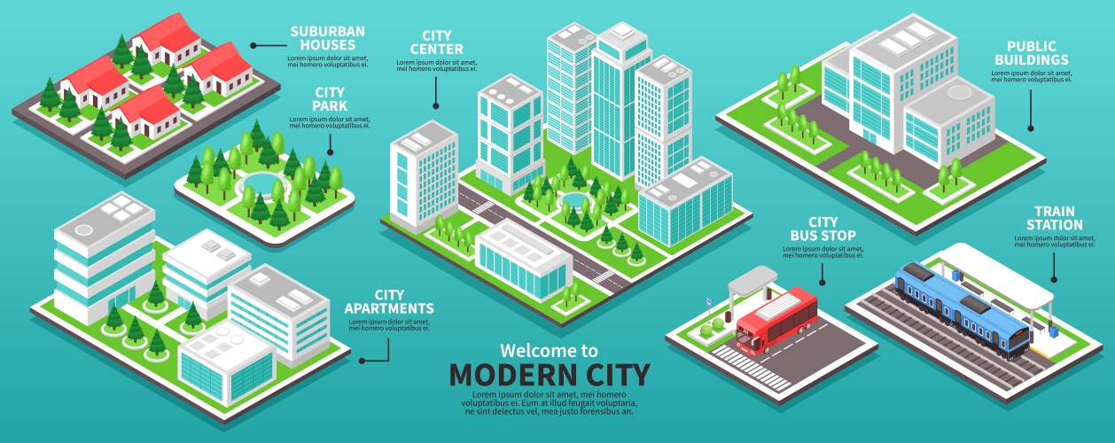 Isometric modern city infographics vector image