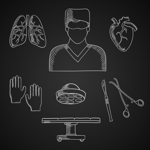 Surgeon profession toos and human organs vector image