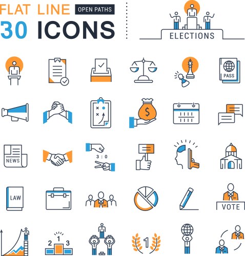 Set flat line icons elections vector image