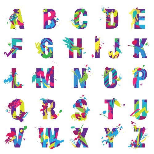 Trendy letters alphabet painted by color vector image