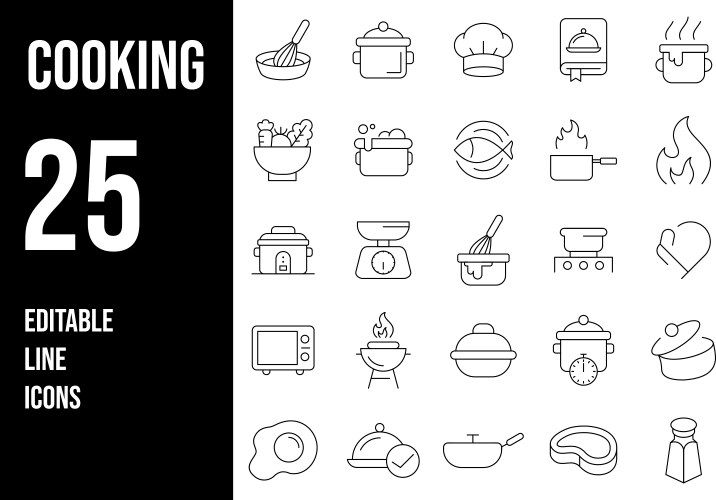 cooking line editable icons set vector image