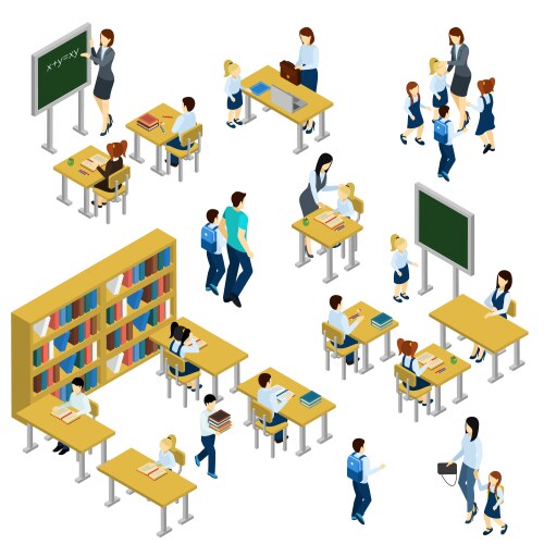 School isometric set vector image