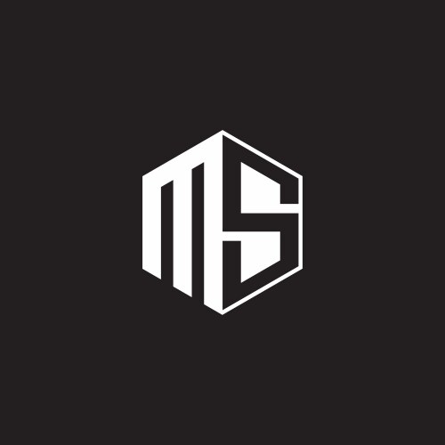 ms logo monogram hexagon with black background vector image