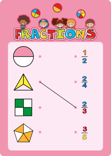 A math fractions worksheet vector image