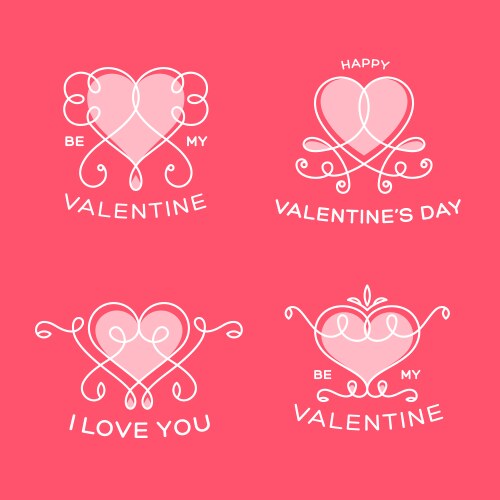 Graceful floral valentine line style hearts vector image