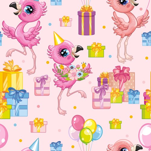 Seamless pattern flamingo happy birthday vector image