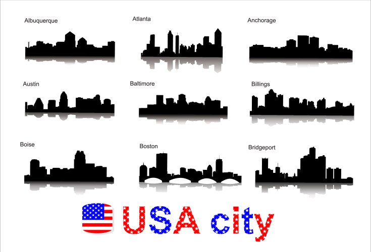 detailed silhouettes of usa cities vector image