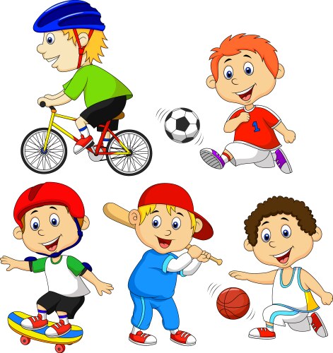 Funny boy cartoon character doing sport vector image