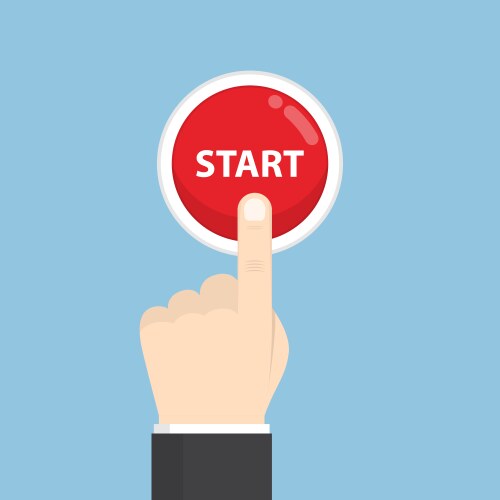 Businessman hand pressing start button vector image