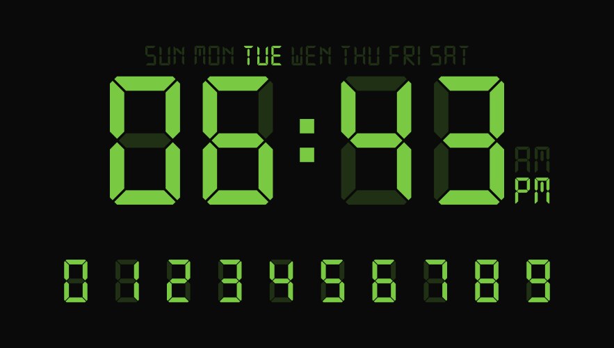 digital clock number set or calculator electronic vector image