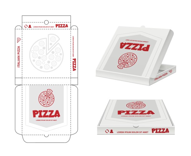 Pizza box design unwrap fastfood package vector image