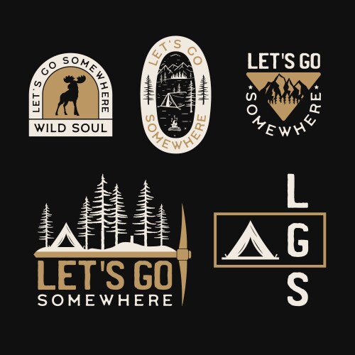 Vintage camp logos mountain badges set hand vector image