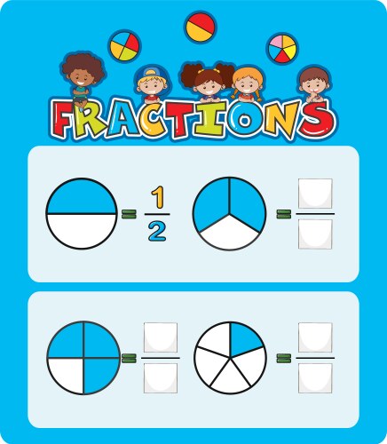 A math fractions worksheet vector image