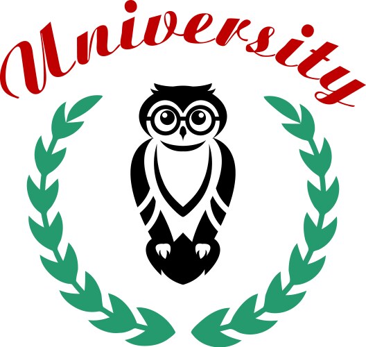 black owl in wreath as university symbol vector image