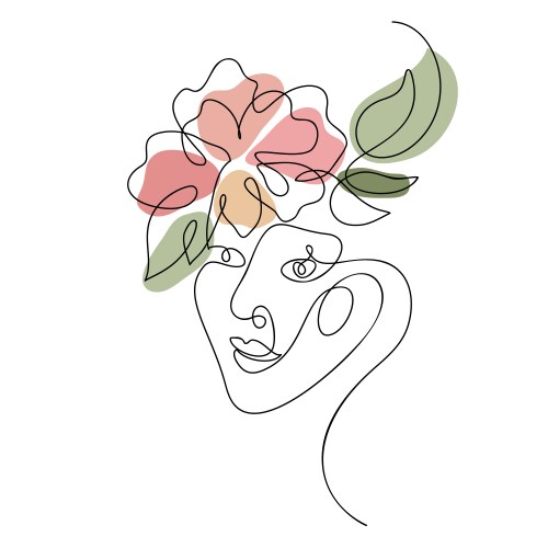 Woman face with flower one line drawing vector image