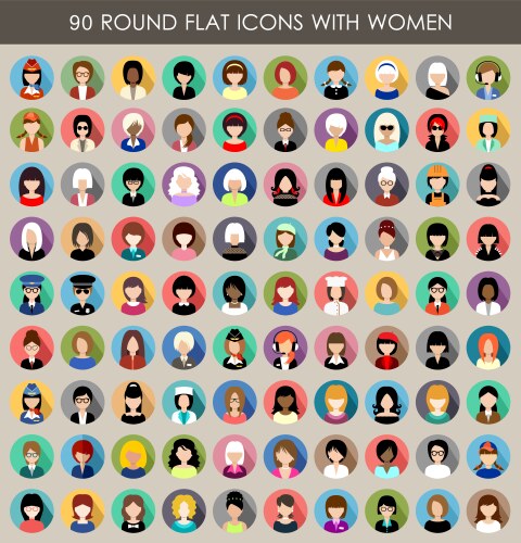 Set of round flat icons with women vector image