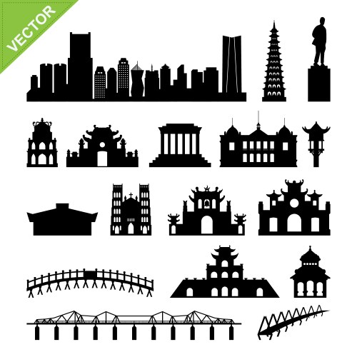 vietnam hanoi landmark and skyline silhouettes vector image