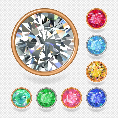 Round shape top view bezel colored gems vector image