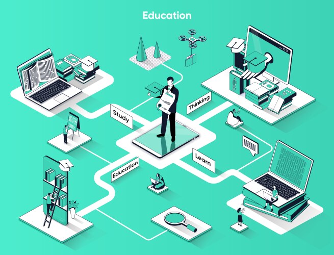 Education isometric web banner university degree vector image